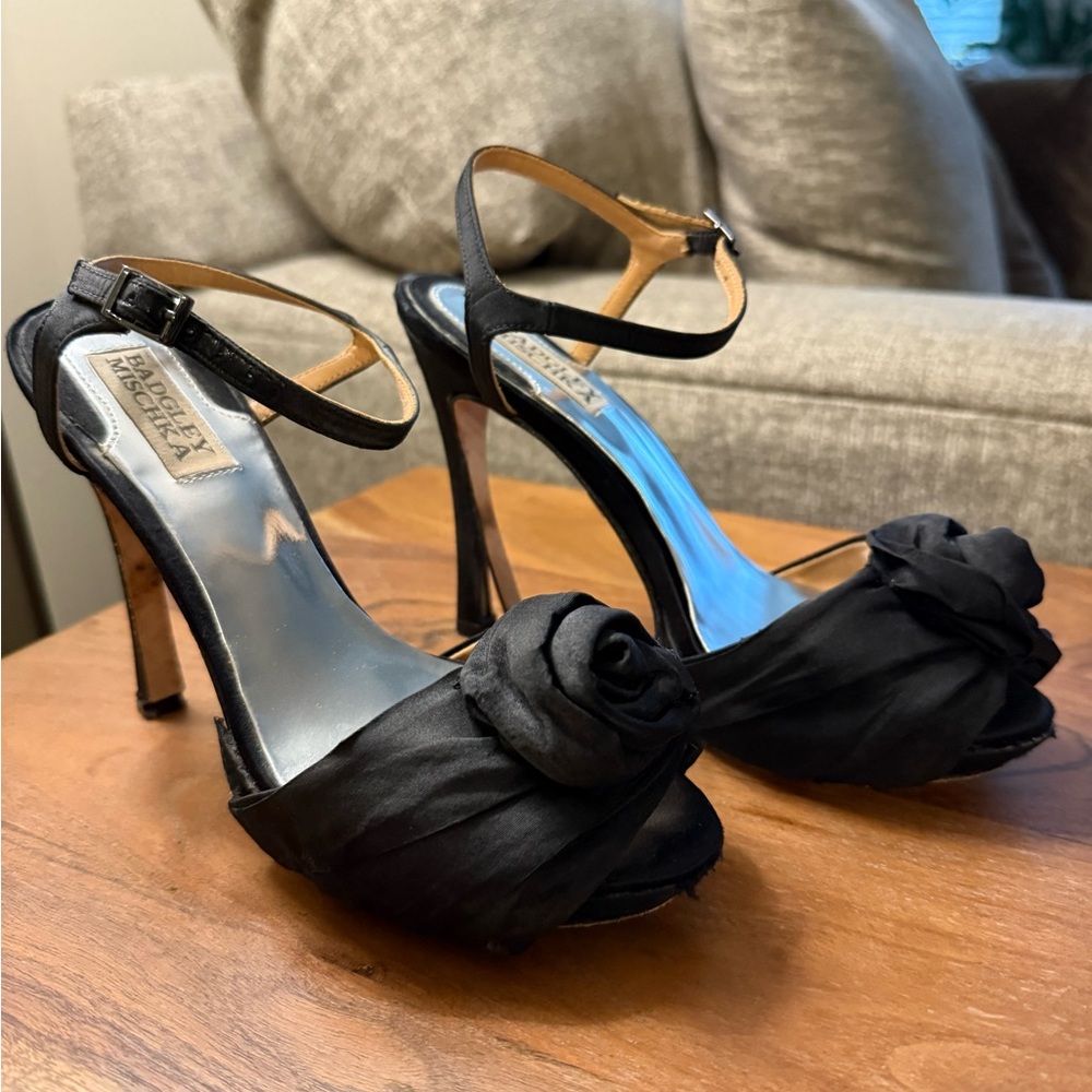 Badgley Mischka Black Larissa Heels with Rosette Accent